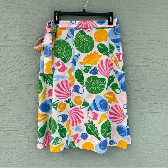Vintage Pop-O Florida Sz L Pastel Shells Wrap Around Skirt - Picture 2 of 15